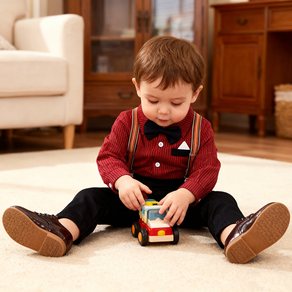 Four piece set of long sleeved shirt and overalls
