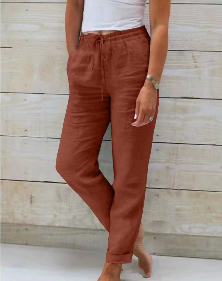 Womens High Waisted Casual Cotton Linen Pants