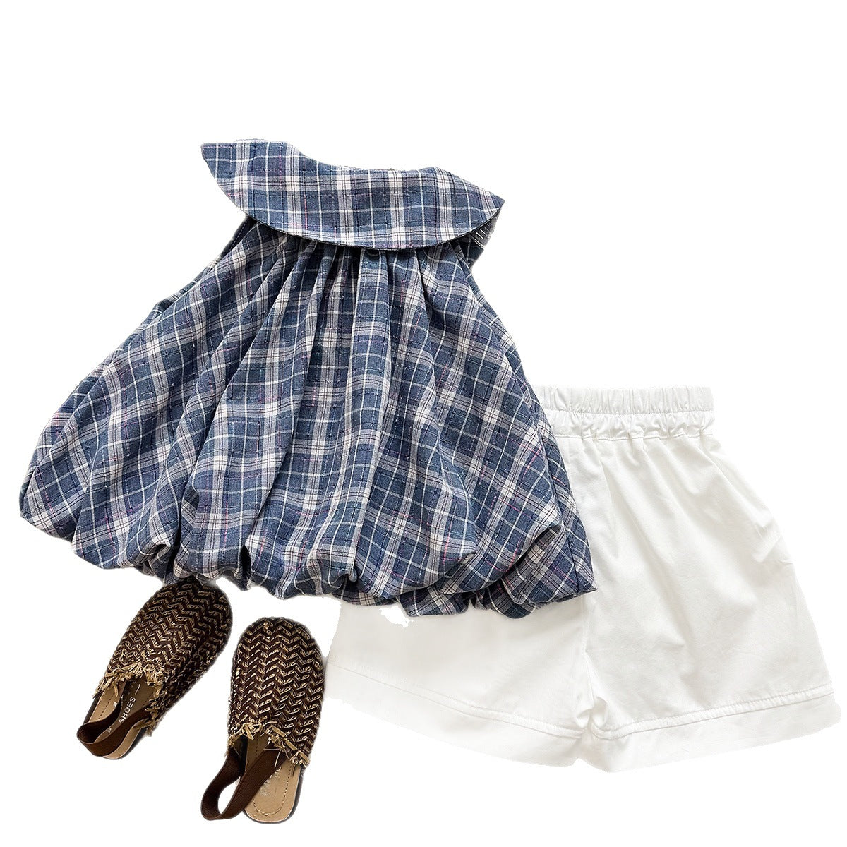 Chic Plaid Two-Piece Set for Girls Summer Sleeveless Top and Shorts Children's Outfit