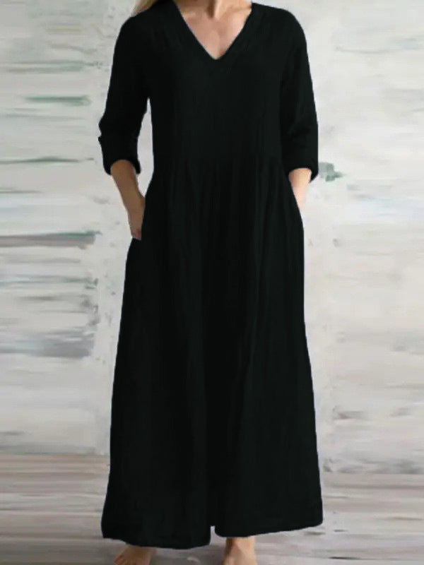 V-neck loose fitting long skirt