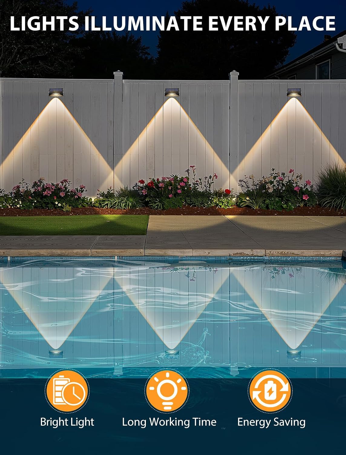 Solar Fence Lights Outdoor, Warm White, Bright Led Fence Powered Lights Outdoor Waterproof Solar Powered Wall Lighting, Dusk to Dawn Solar Deck Light for Backyard/Railing/Step/Patio/Porch (12 Pack)