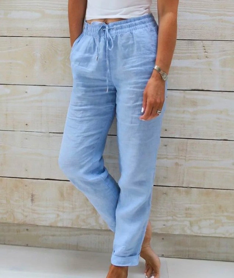 Womens High Waisted Casual Cotton Linen Pants