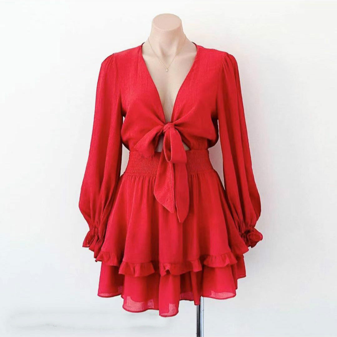 Womens V-Neck Long Sleeve Dress