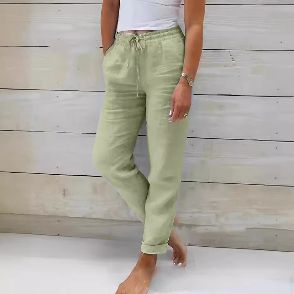 Womens High Waisted Casual Cotton Linen Pants