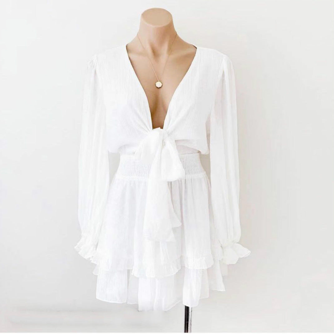 Womens V-Neck Long Sleeve Dress