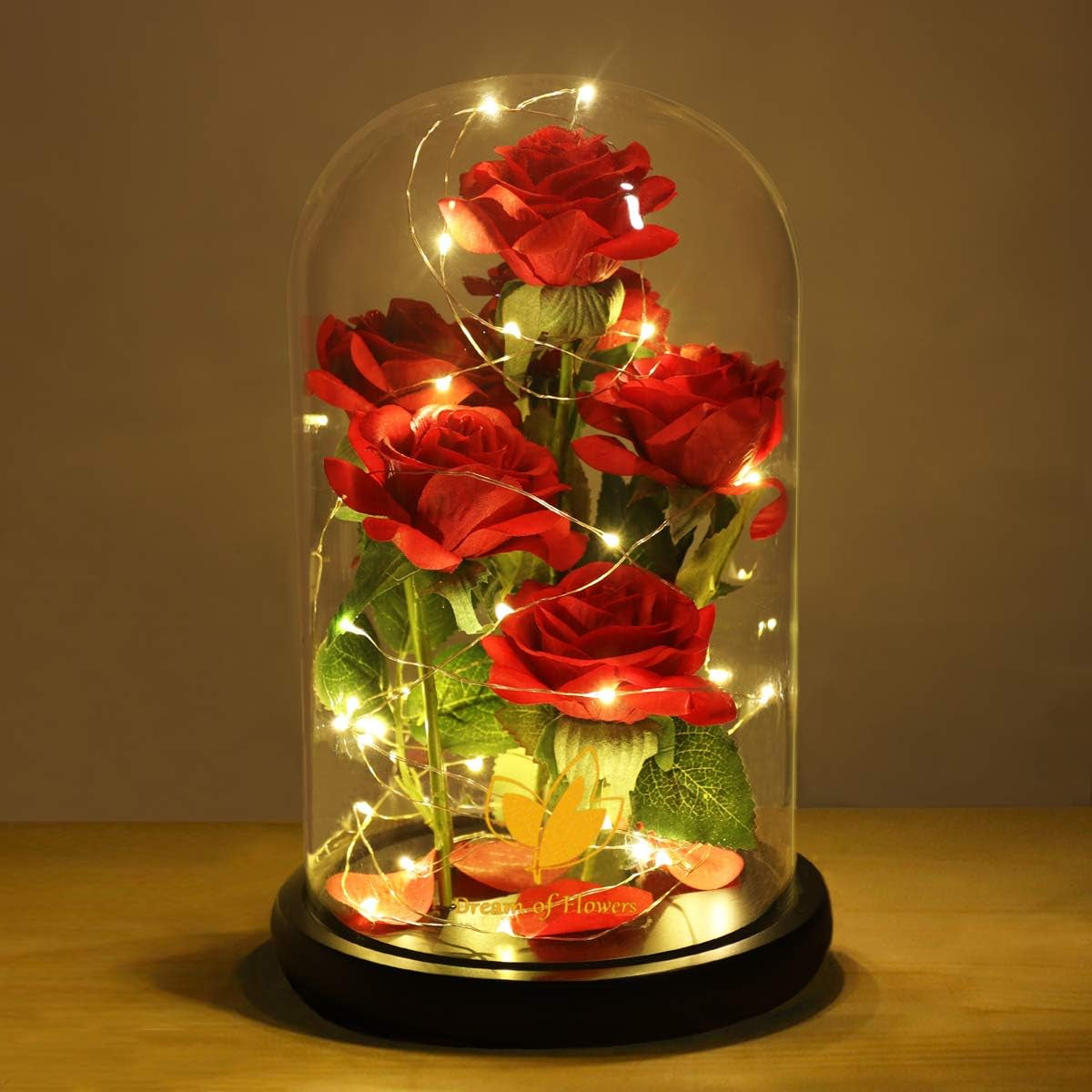 Mothers Day Rose Gifts for Women,Beauty and Beast Rose in Glass Dome with LED Light,Glass Rose Flower Gifts for Family Valentines Birthday Gifts for Women Mom Wife Girlfriend Friend Forever Red Rose