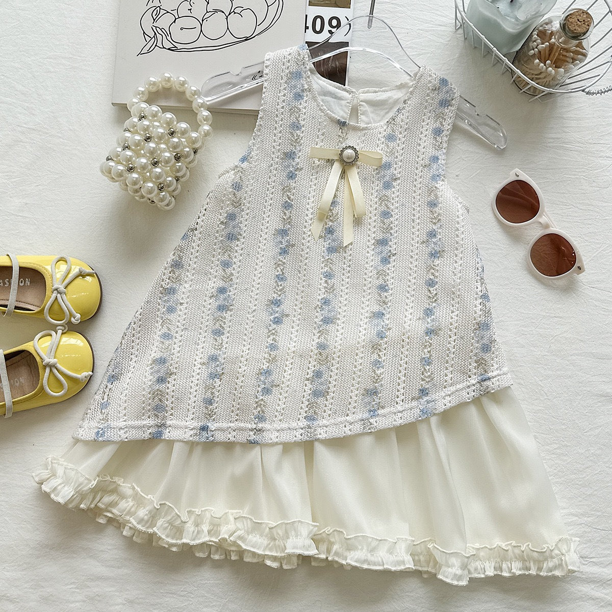 Fashionable Lace Patchwork Sleeveless Dress for Girls, Elegant Princess Style Summer Dress