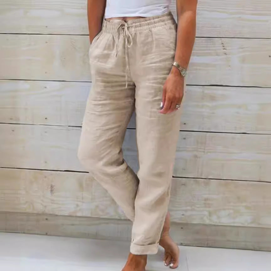 Womens High Waisted Casual Cotton Linen Pants