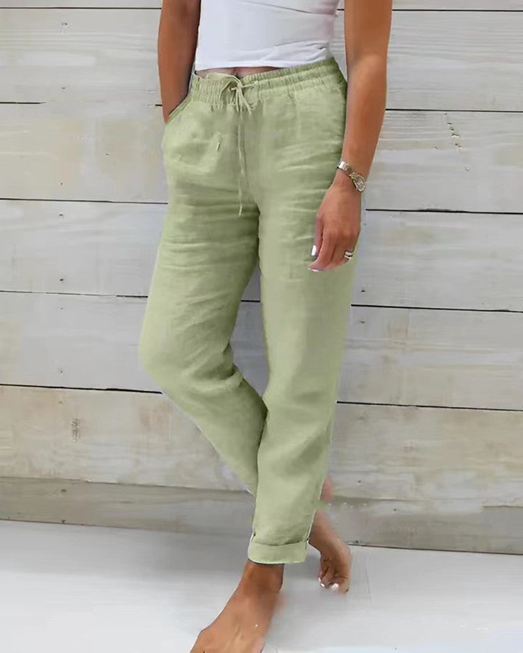 Womens High Waisted Casual Cotton Linen Pants