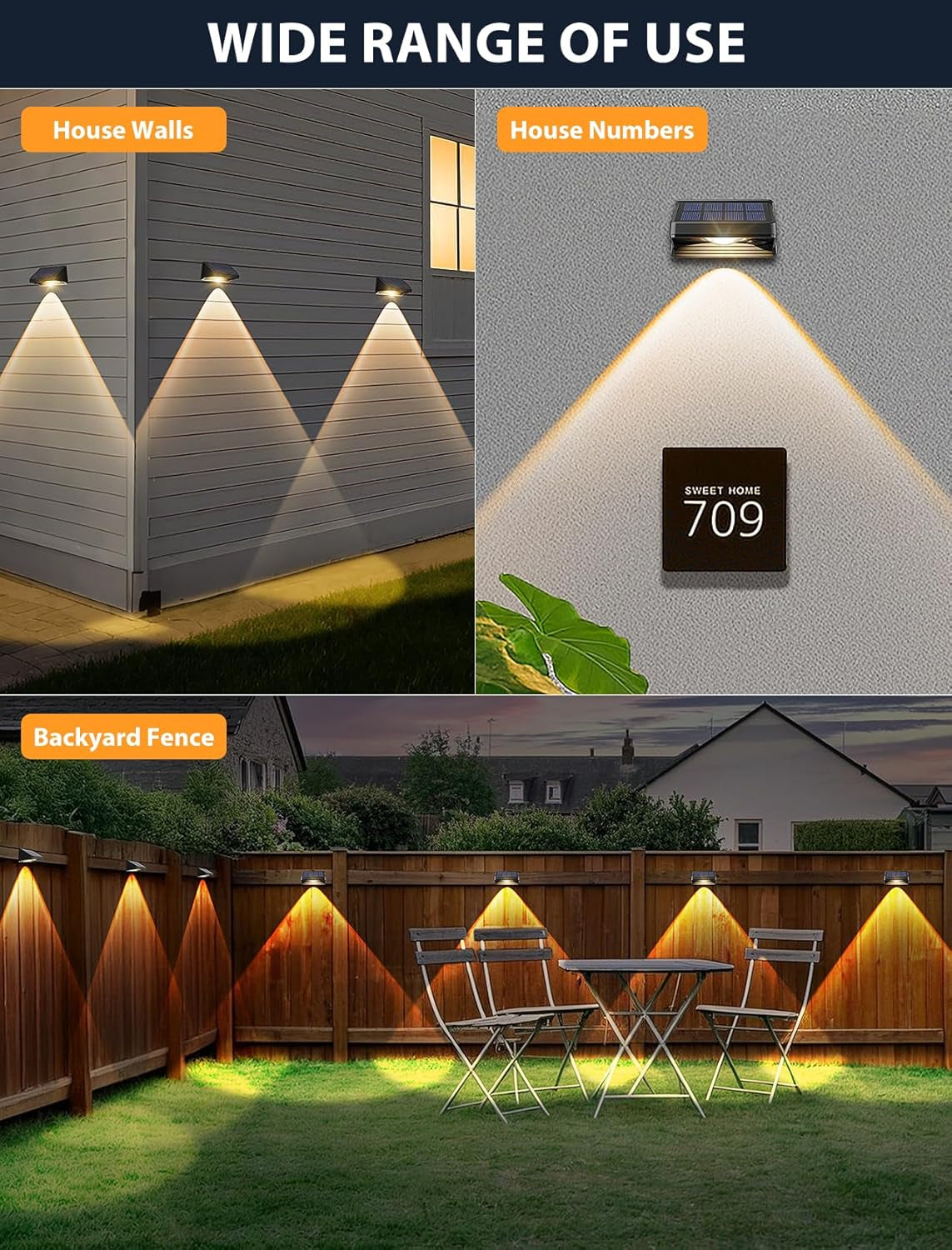 Solar Fence Lights Outdoor, Warm White, Bright Led Fence Powered Lights Outdoor Waterproof Solar Powered Wall Lighting, Dusk to Dawn Solar Deck Light for Backyard/Railing/Step/Patio/Porch (12 Pack)