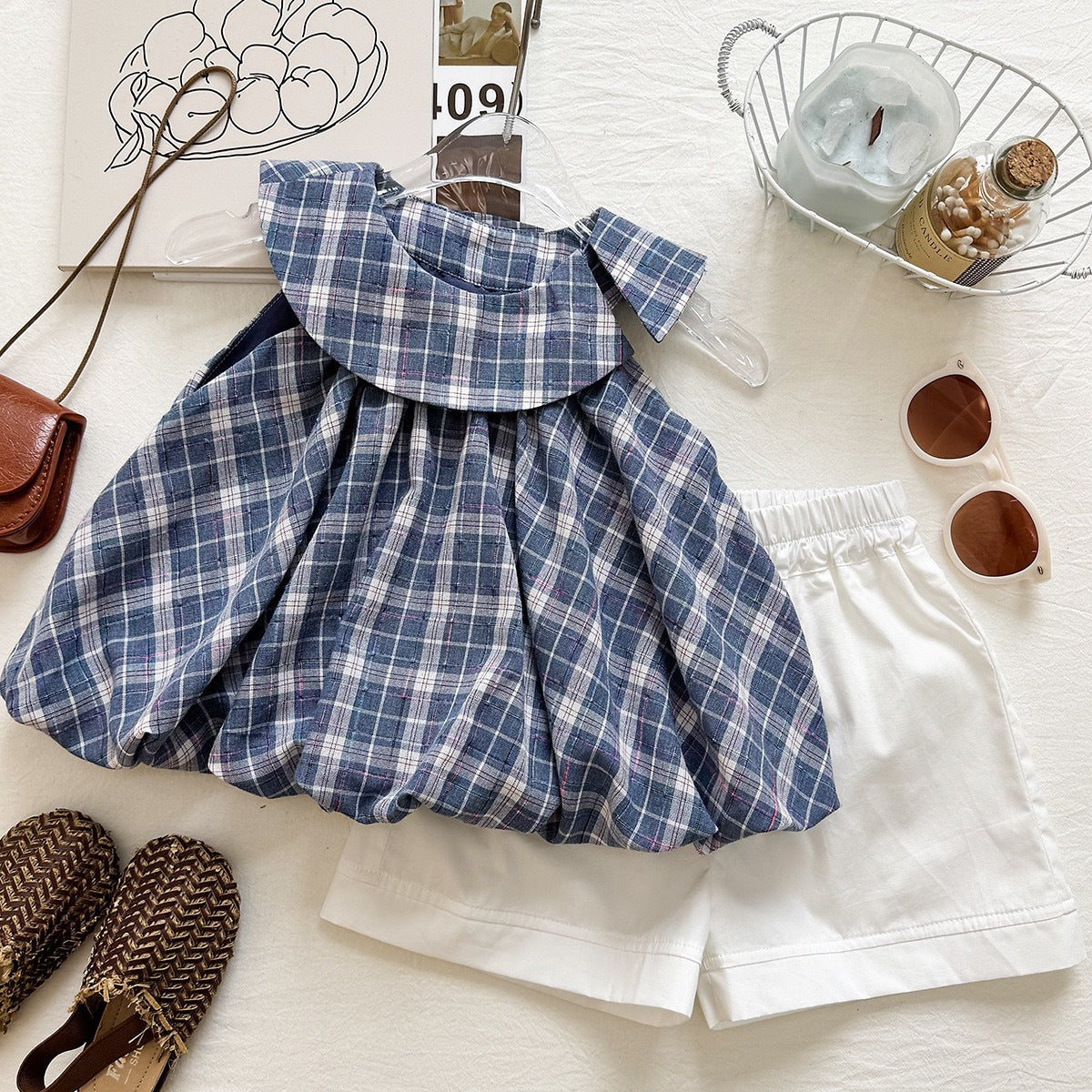 Chic Plaid Two-Piece Set for Girls Summer Sleeveless Top and Shorts  Children's Outfit