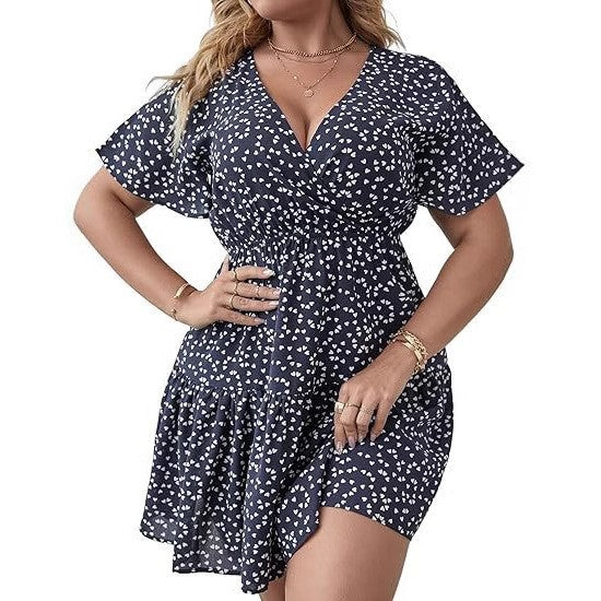 Women's V-Neck Ruffled Short-Sleeve Wrap Dress
