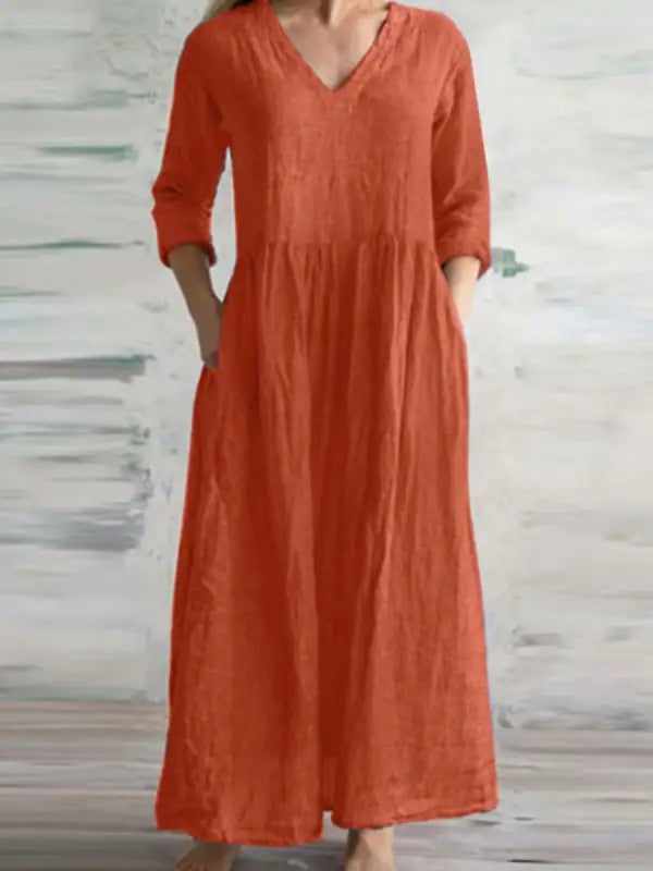 V-neck loose fitting long skirt