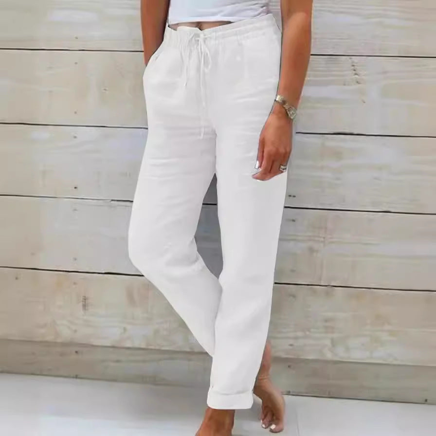 Womens High Waisted Casual Cotton Linen Pants