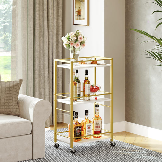 Gold Rolling 3 Mirrored Shelves Bar Cart with Wheels and Handle
