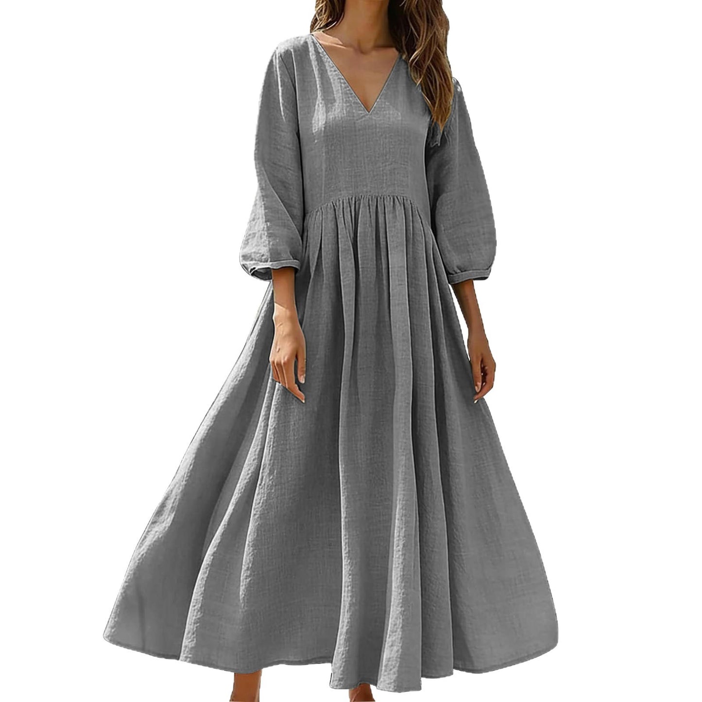 V-neck pleated dress