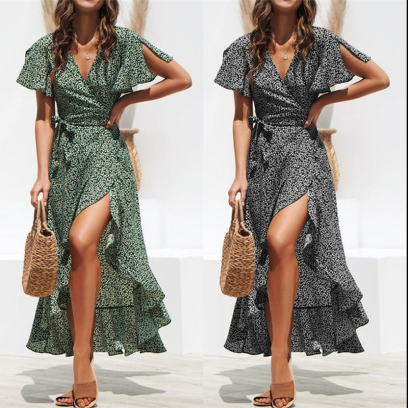 Floral Print V-neck Chiffon Dress