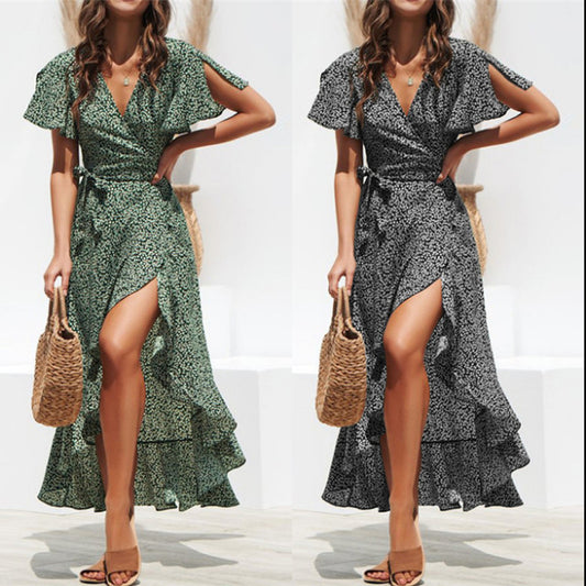 Floral Print V-neck Chiffon Dress