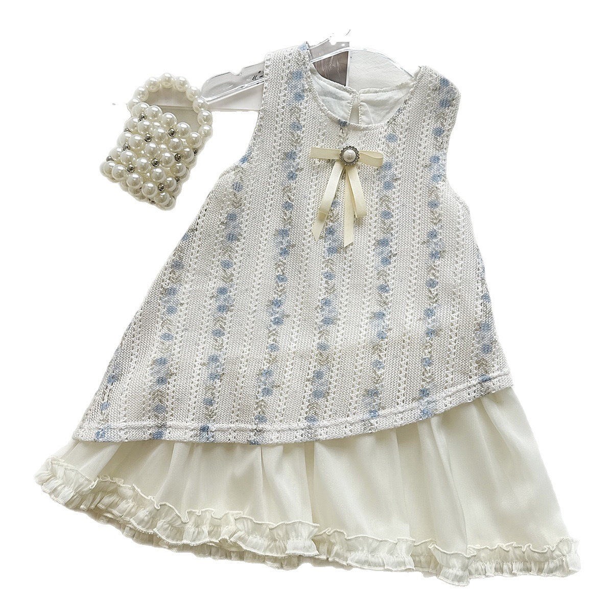 Fashionable Lace Patchwork Sleeveless Dress for Girls, Elegant Princess Style Summer Dress