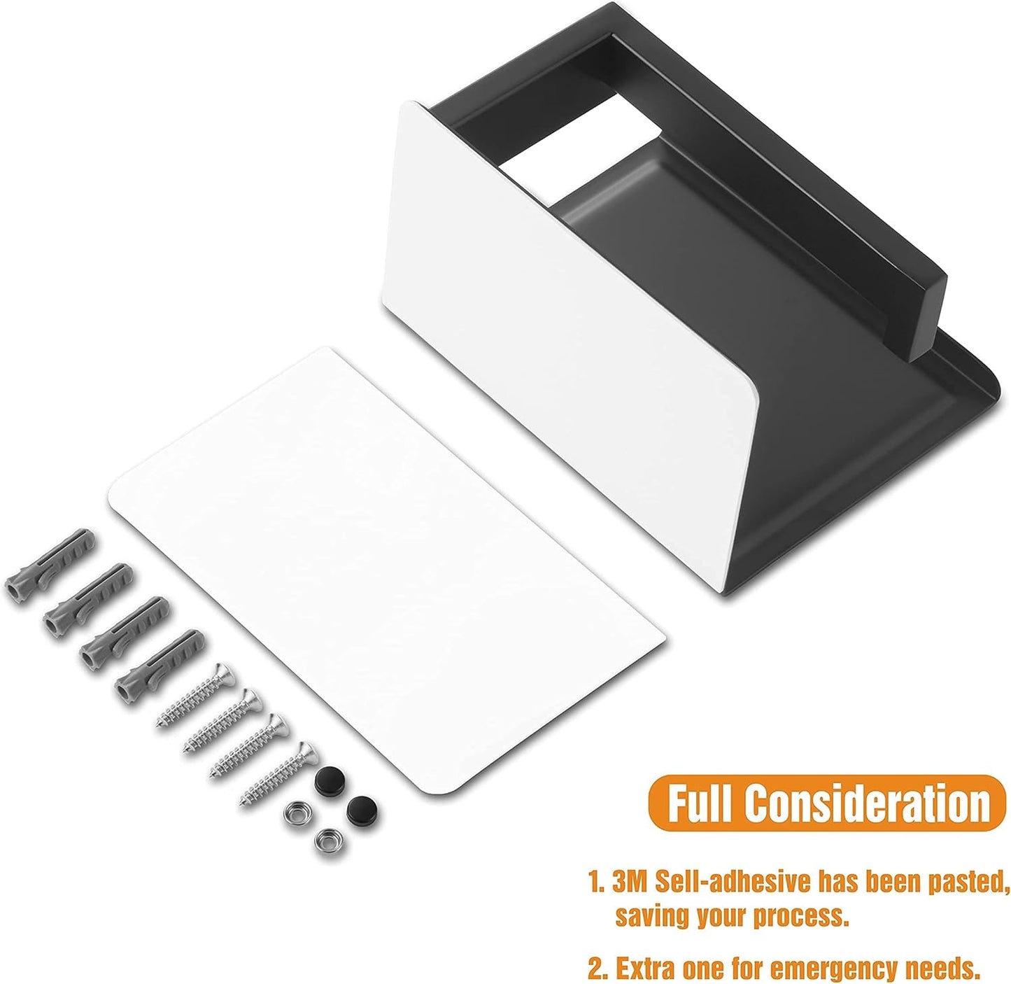 Toilet Paper Holder with Shelf, Stick on Matte Black Toilet Paper Roll Holder, Self Adhesive or Wall-Mount with Screws for Bathroom,Washroom