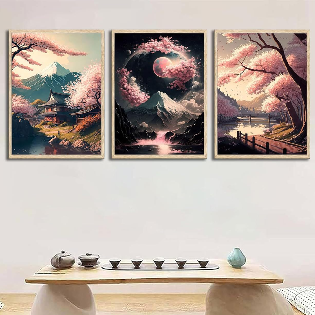 Oil Painting Canvas Cherry Blossom Landscape Wall Art