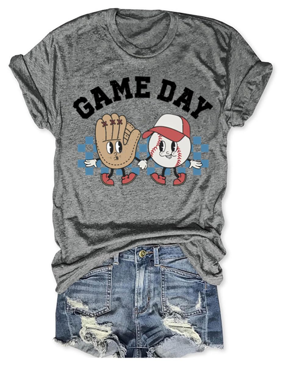 Baseball Shirts Women Baseball Mom Tshirt Baseball Game Day Graphic Tee Funny Short Sleeve Tops(Y-Grey M)