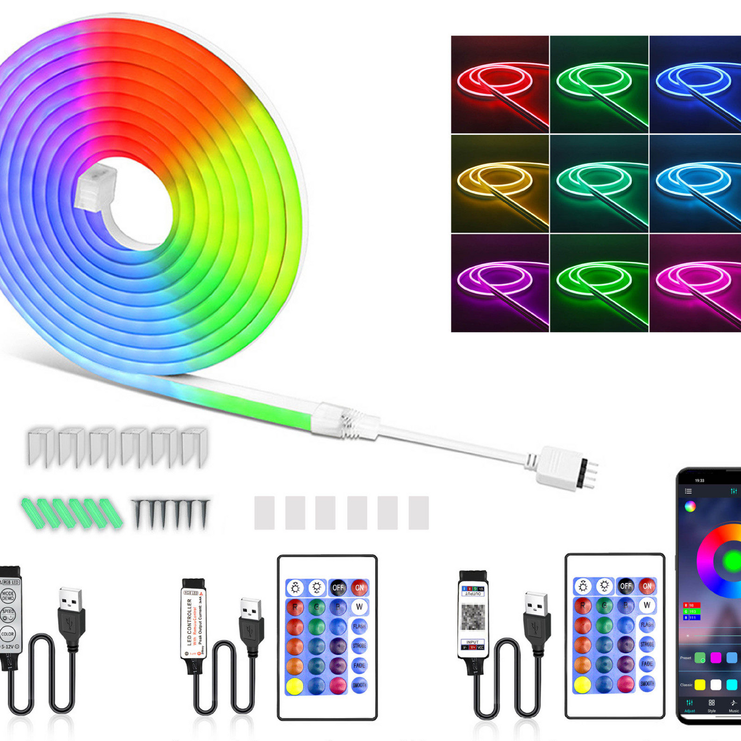 RGB Flexible Silicone Neon Light Strip with Remote Control