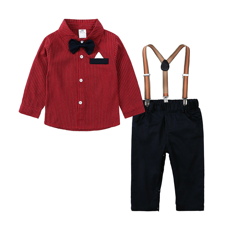 Four piece set of long sleeved shirt and overalls