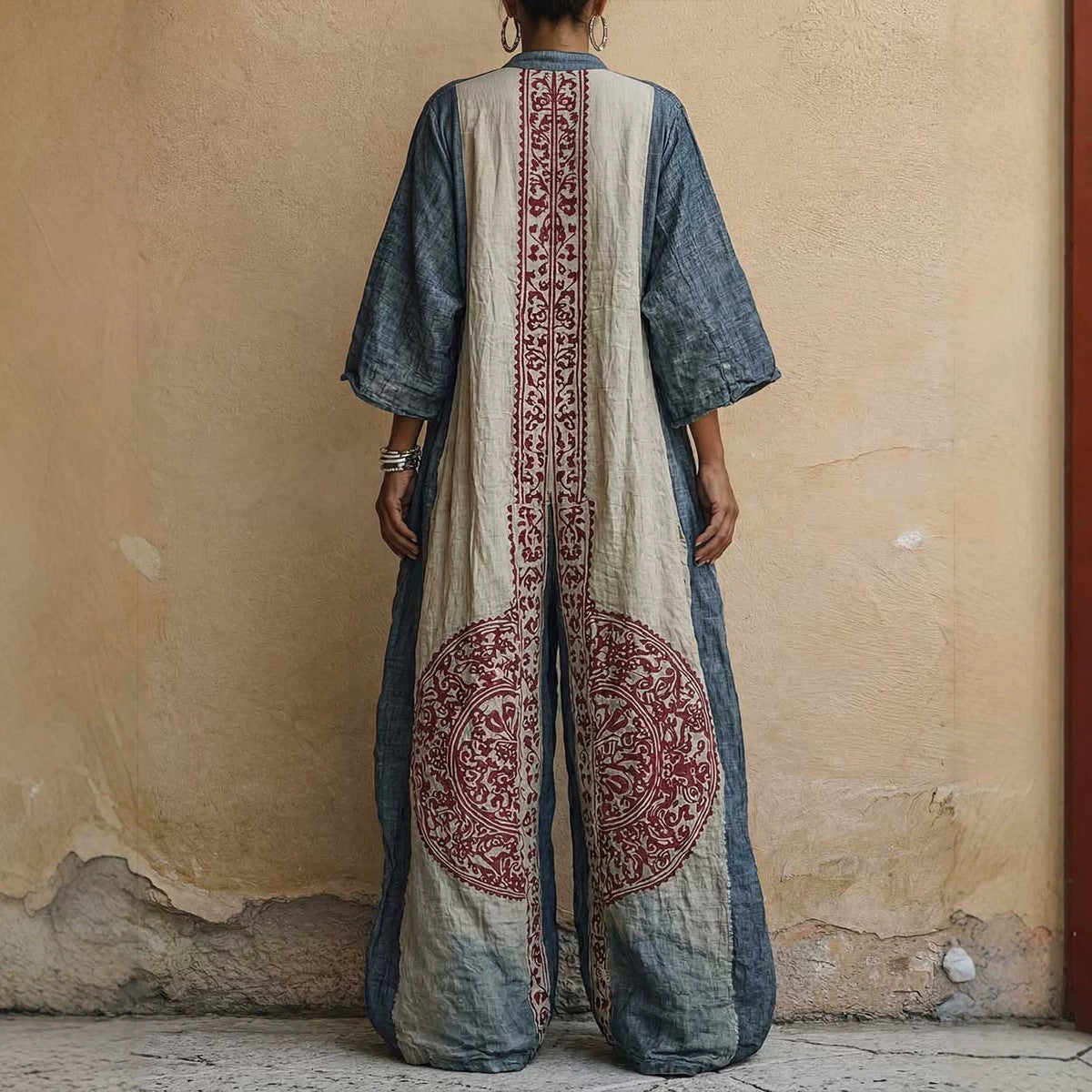 Printed Bohemian style wide leg jumpsuit for women