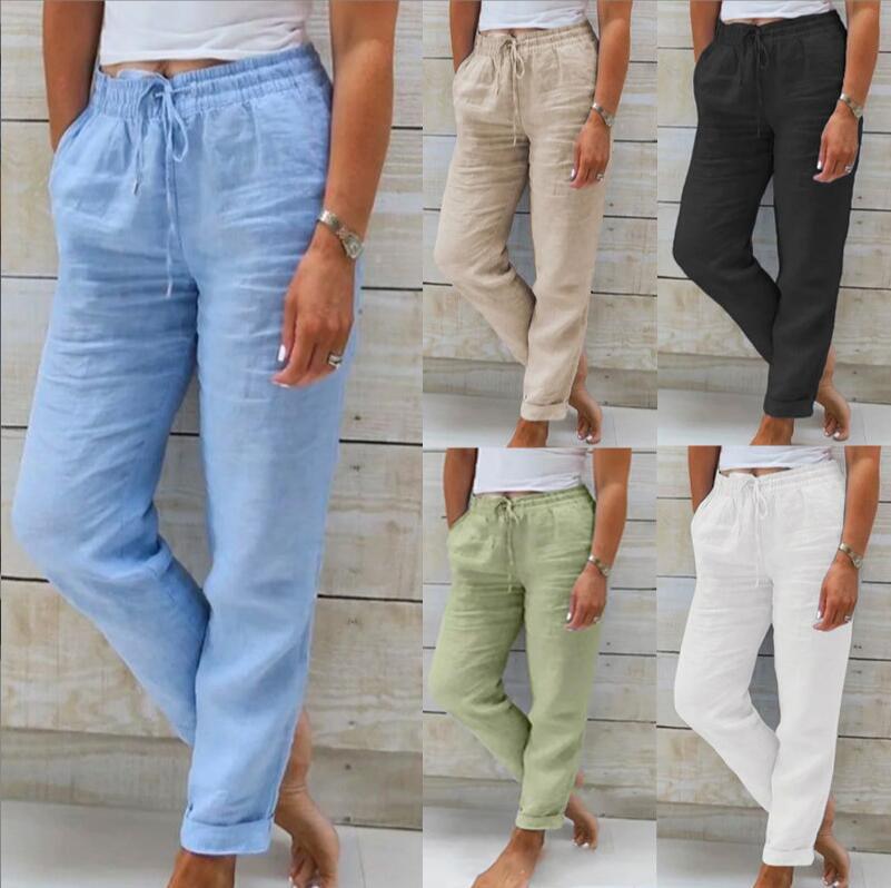 Womens High Waisted Casual Cotton Linen Pants