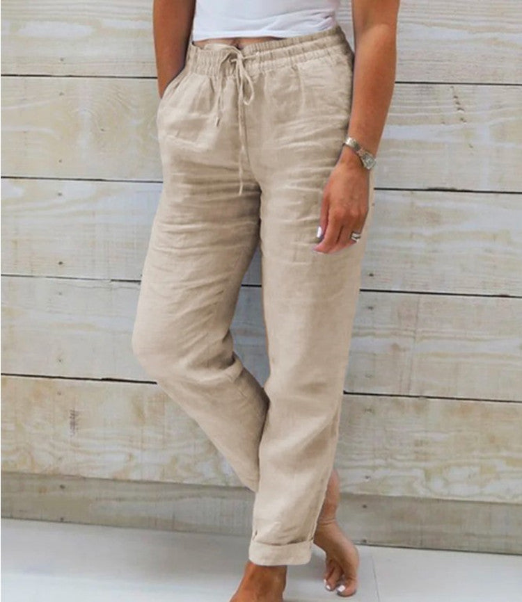 Womens High Waisted Casual Cotton Linen Pants