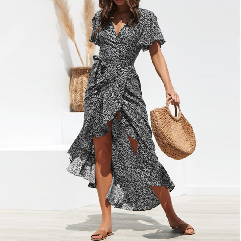 Floral Print V-neck Chiffon Dress