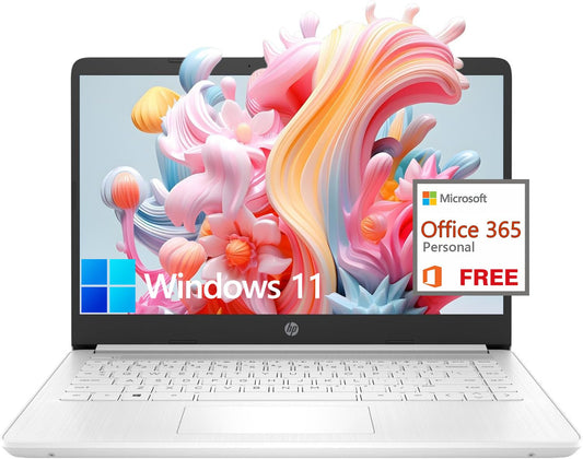 HP 14 inch Laptop ComputerThin Lightweight 14 Laptop College StudentsIntel Notebook Computer PC8GB RAM 64GB eMMC+128GB SD CardWindows 11 Laptop Microsoft Office 1YCameraLong BatteryLifeWhite