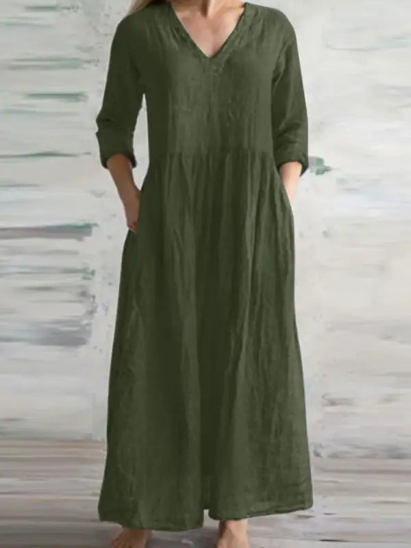 V-neck loose fitting long skirt