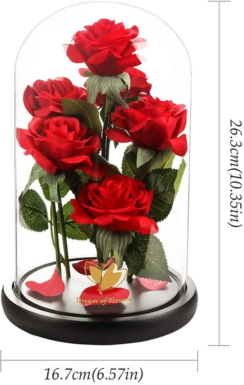 Mothers Day Rose Gifts for Women,Beauty and Beast Rose in Glass Dome with LED Light,Glass Rose Flower Gifts for Family Valentines Birthday Gifts for Women Mom Wife Girlfriend Friend Forever Red Rose