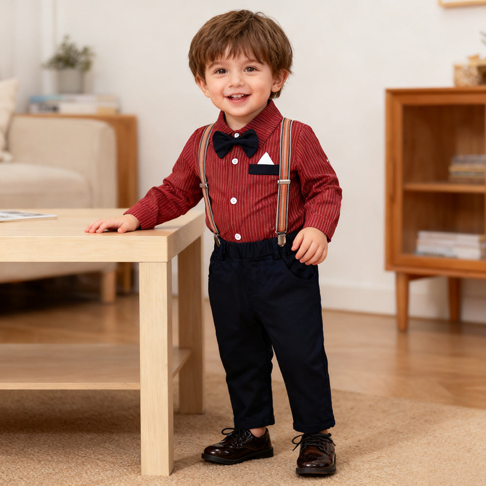 Four piece set of long sleeved shirt and overalls