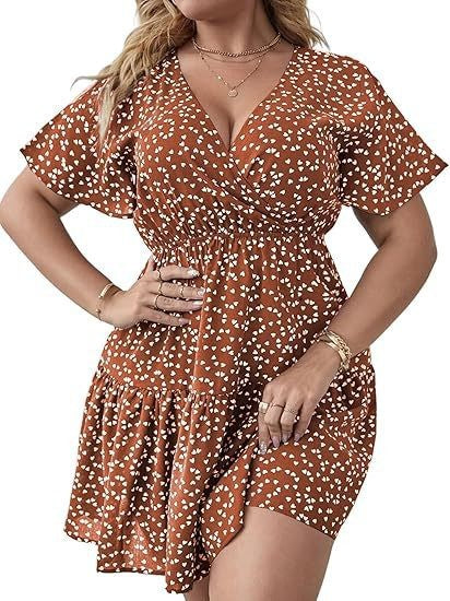 Women's V-Neck Ruffled Short-Sleeve Wrap Dress