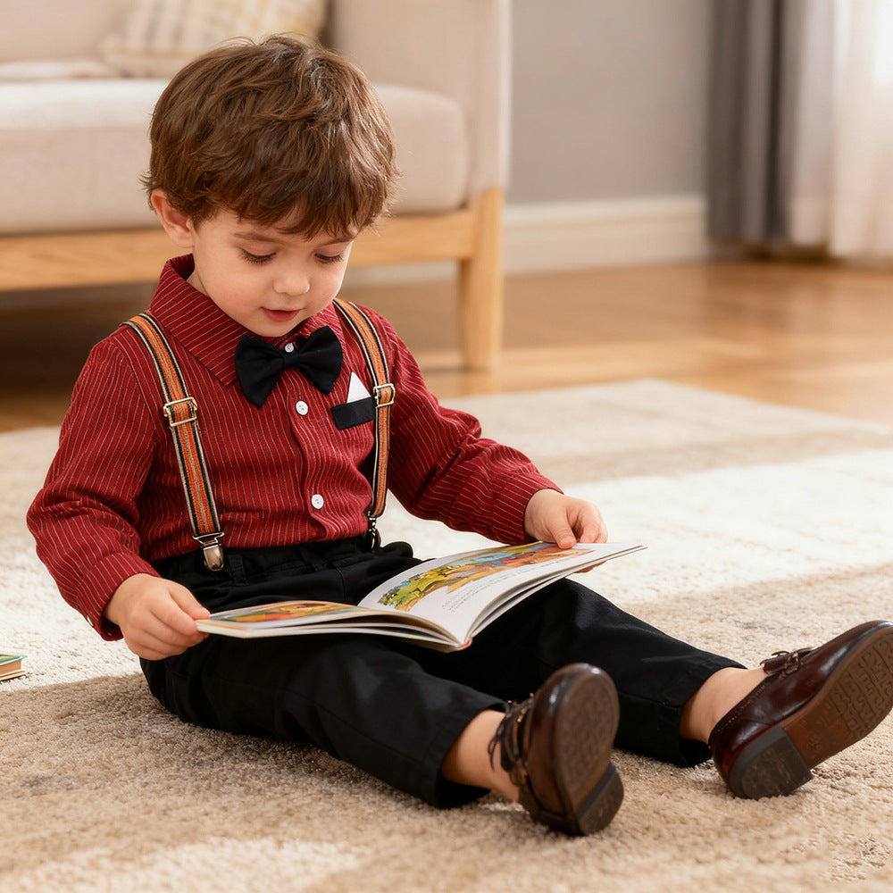 Four piece set of long sleeved shirt and overalls