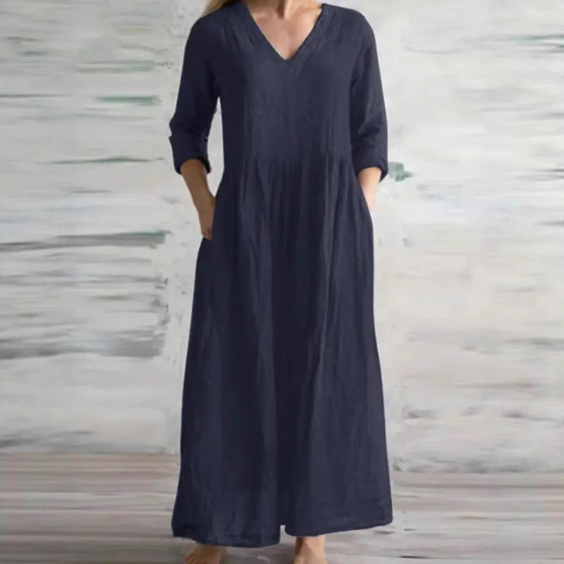 V-neck loose fitting long skirt