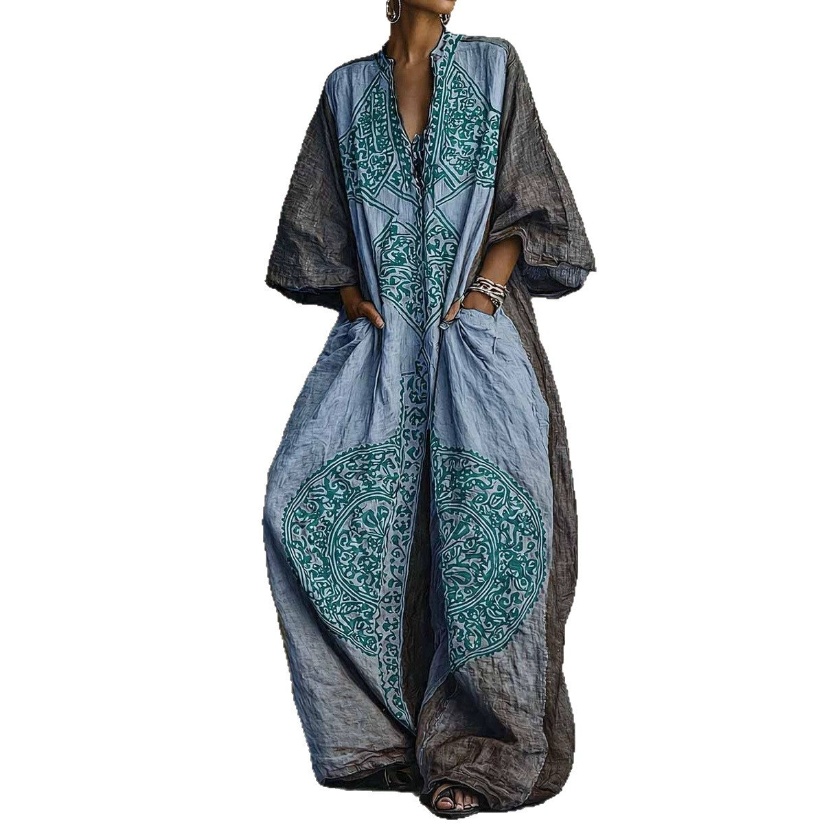 Printed Bohemian style wide leg jumpsuit for women