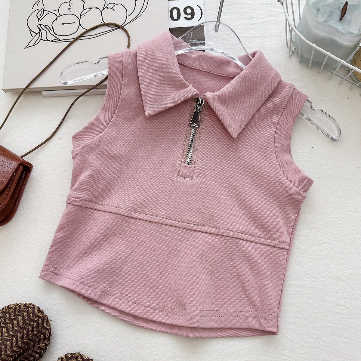 Casual Two-Piece Set for Girls Summer Floral Print Sleeveless Zipper Top and Skirt Pants Sporty Style Outfit