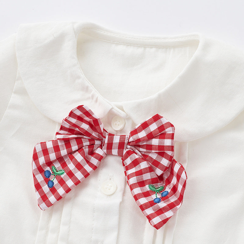 Cute Kids Plaid Romper Set Spring and Autumn New Style Triangle One-Piece 2-Piece Overalls Baby Bodysuit