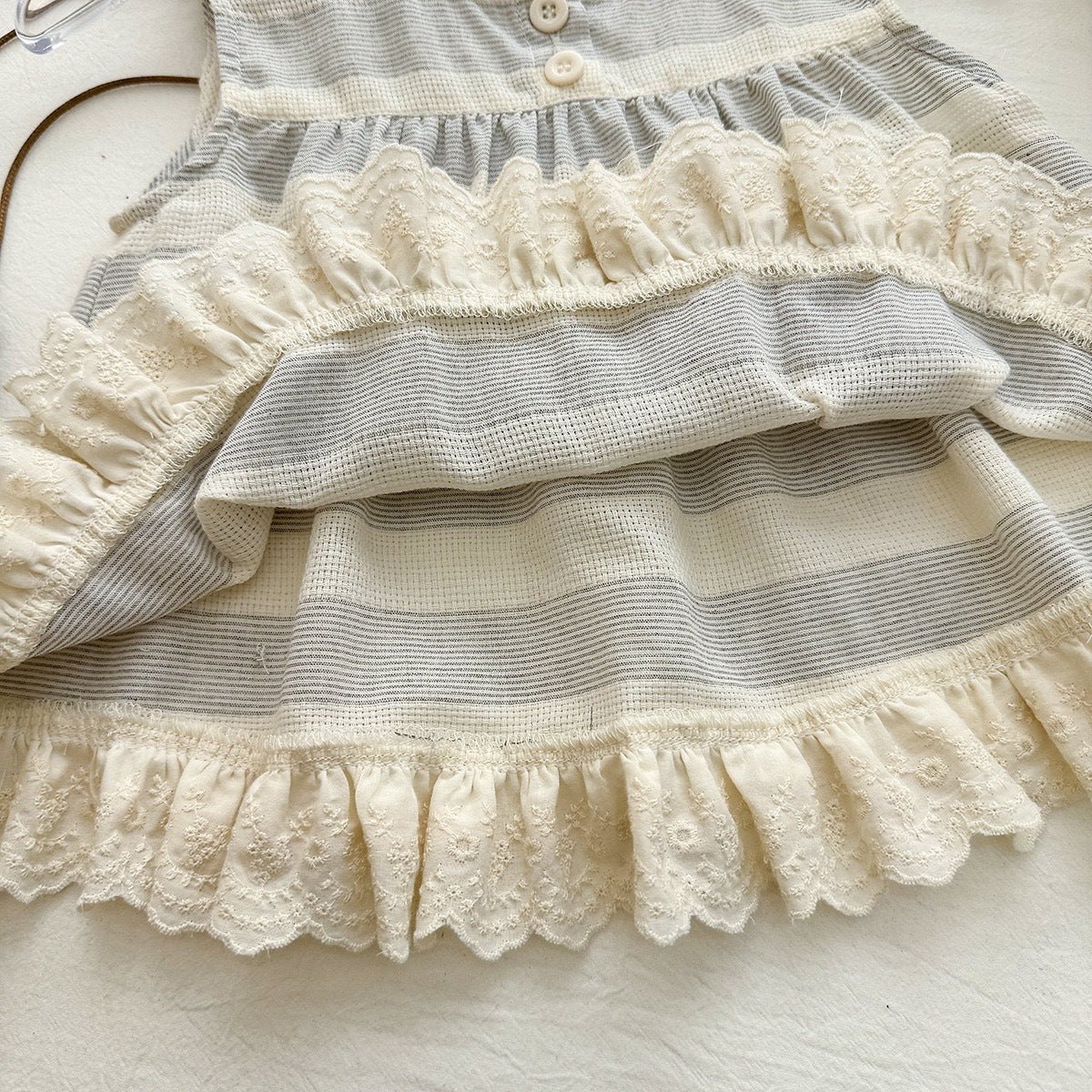 Chic Striped Lace Tank Top with Ruffle Wide-Leg Pants Two-Piece Set for Girls Summer Outfit