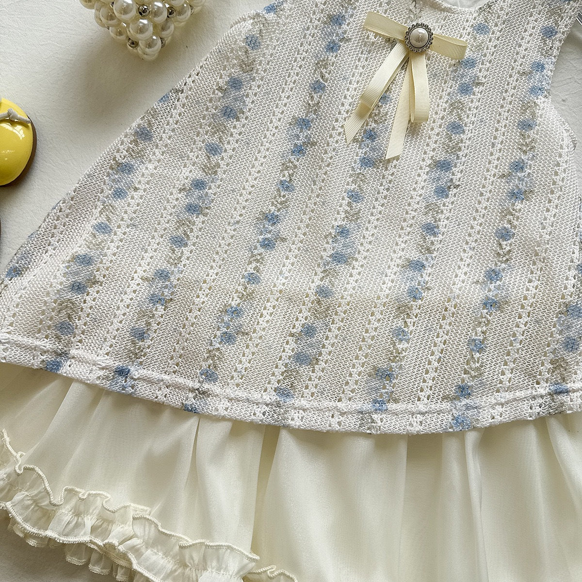 Fashionable Lace Patchwork Sleeveless Dress for Girls, Elegant Princess Style Summer Dress