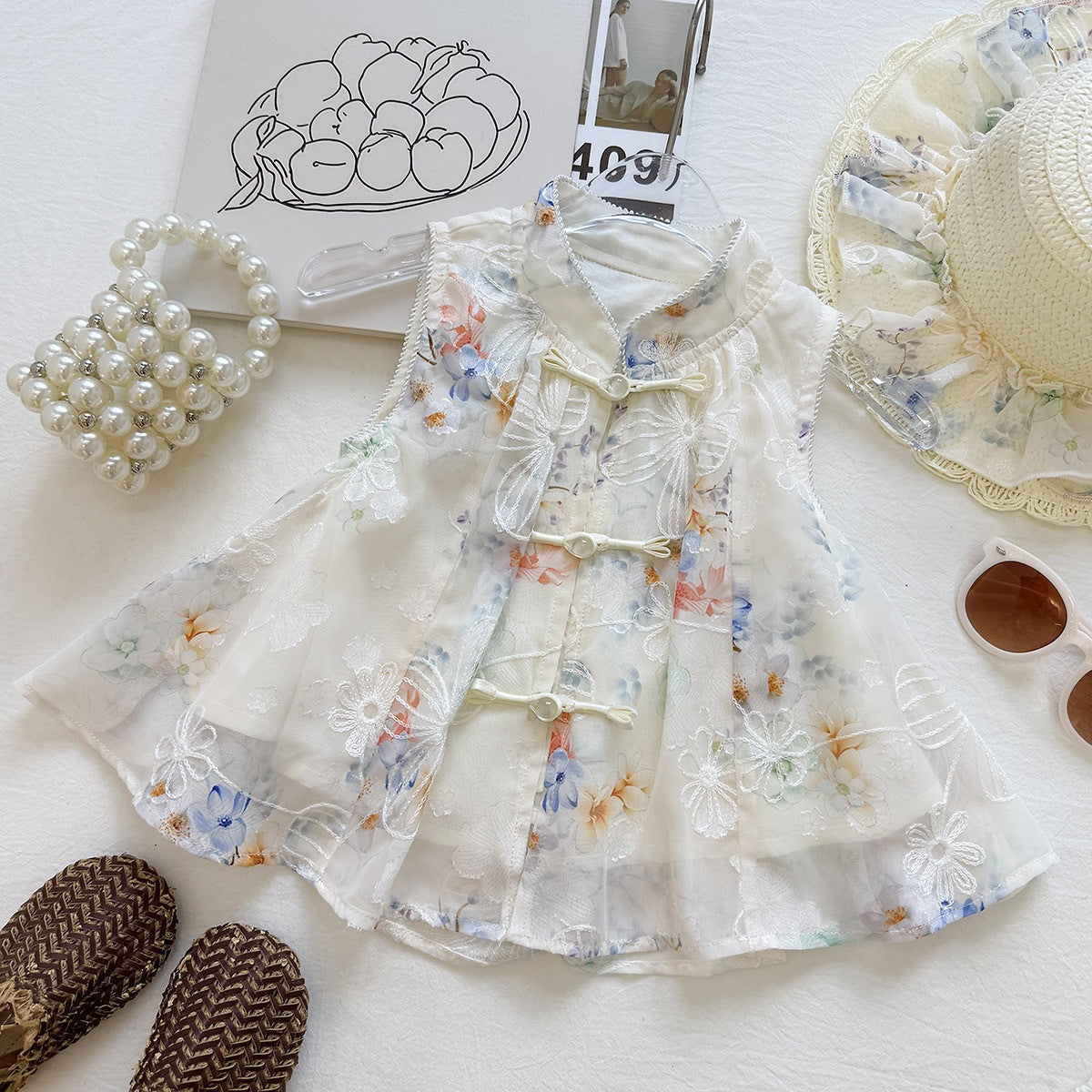 Chic New  Floral Tank Top and Shorts Set for Girls, Fashionable National Style Two-Piece Outfit