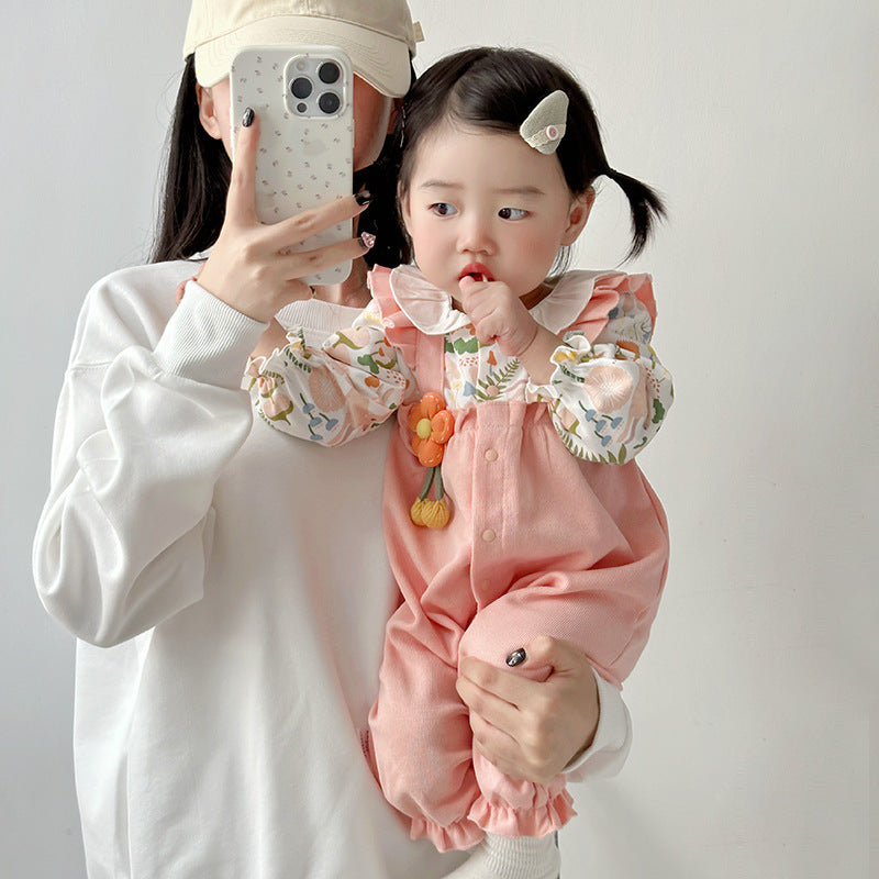 Infant Cotton Romper Long Sleeve Bodysuit for Newborn Baby Girls Spring and Autumn