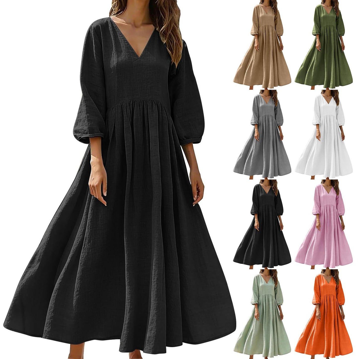 V-neck pleated dress