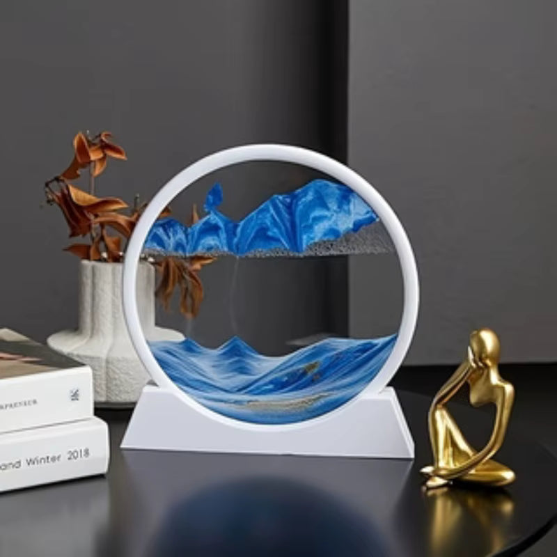 3D Liquid Motion Moving Sand Art Deep Sea Sandscape Picture Round Glass Desktop Ornament Home Decoration Art Gift