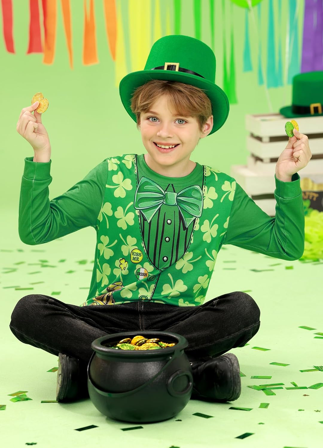 Unisex Kid'S St.Patrick'S Day Top Clover Print Irish Shamrock Funny Shirt 18M-14 Years