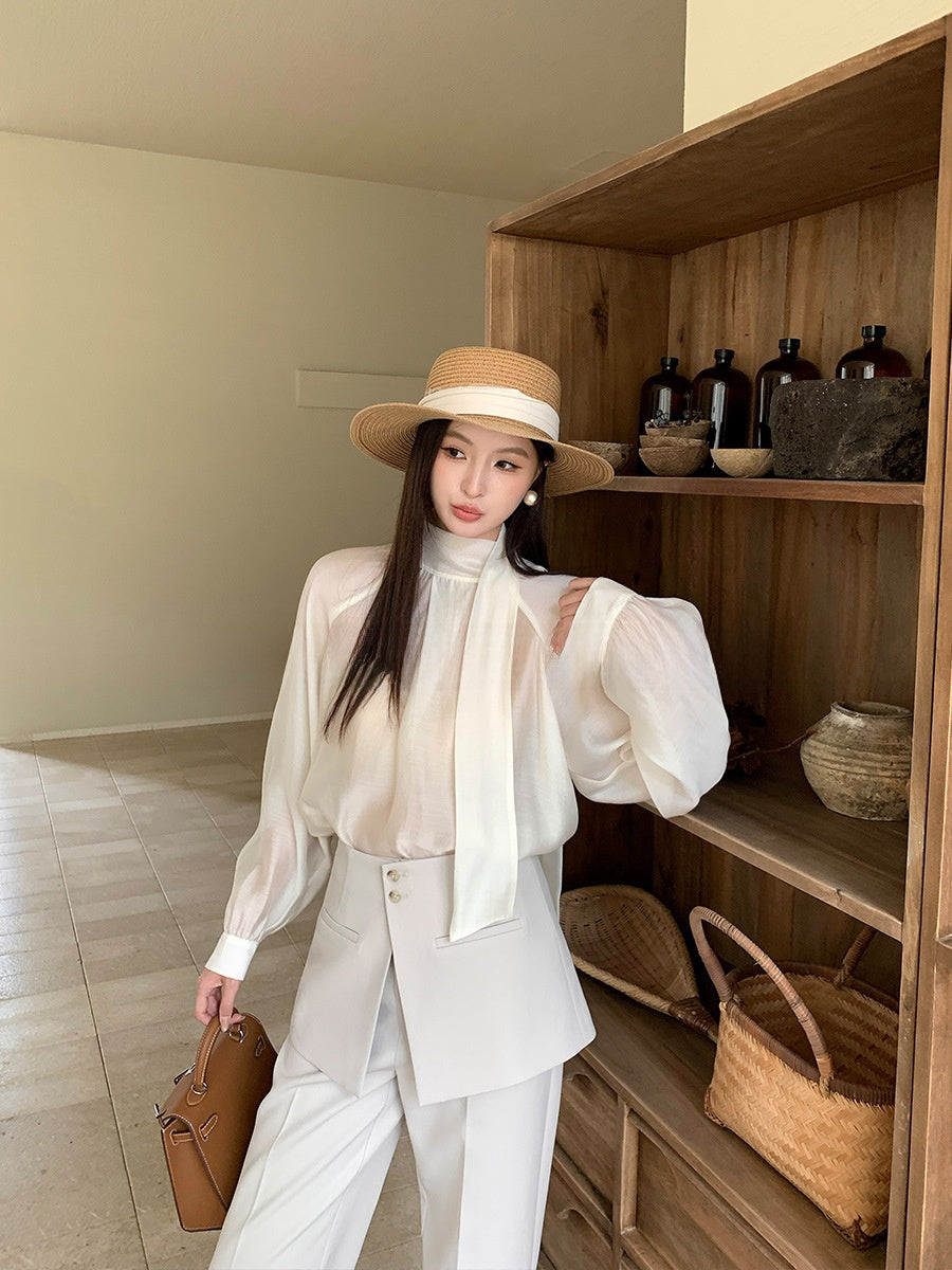 Elegant Solid Color Tencel Blouse